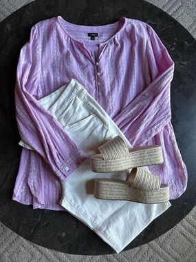 Talbots | Lilac Embroidered Popover Blouse